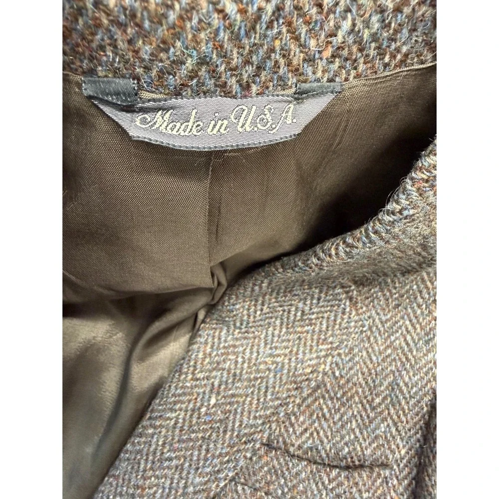 Vintage Levis Menswear Brown Herringbone Tweed Wool Blazer Made in USA Mens 42